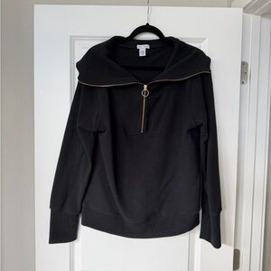Black Quarter-Zip Pullover with Gold Hardware
